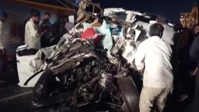Gujarat: Several injured in a collision between a bus and an SUV in Navsari. (ANI) Gujarat: Several injured in a collision between a bus and an SUV in Navsari. (ANI)