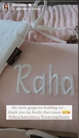 Alia Bhatt shared a glimpse of her daughter's bedding set on Instagram Stories. Alia Bhatt shared a glimpse of her daughter's bedding set on Instagram Stories.