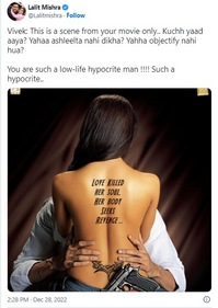 Vivek Agnihotri's tweet on Pathaan was criticised by a Twitter user, who spoke about his film Hate Story.. Vivek Agnihotri's tweet on Pathaan was criticised by a Twitter user, who spoke about his film Hate Story..