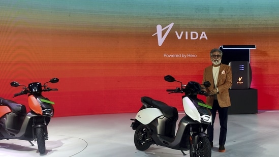 CEO of Hero MotoCorp Pawan Kant Munjal launches the Hero Vida V1 electric scooters, in Jaipur, Friday, Oct. 7, 2022. (PTI Photo/Kamal Kishore)