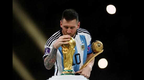 Lionel Messi with the World Cup Trophy, FIFA World Cup, Qatar, 2022. (Photo: Kai Pfaffenbach/ REUTERS)