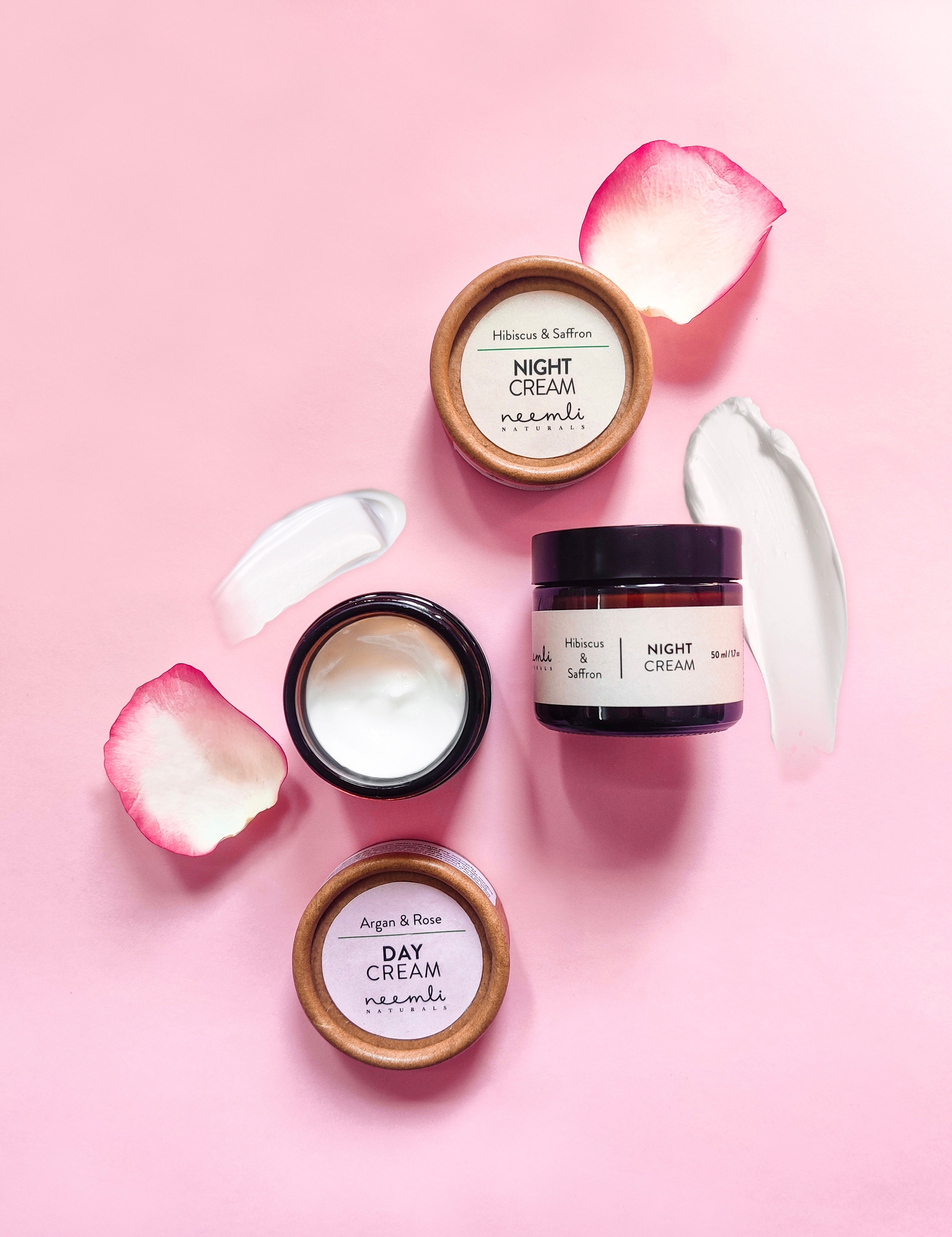 This Argan and Rose Day Cream has a blend of vitamin-rich ingredients that retain moisture, defy signs of ageing, and keep skin fresh and protected. The Hibiscus and Saffron Night Cream is a rich and velvety blend of illuminating, age-delaying and vitamin-rich ingredients that keep skin hydrated and dewy. (Both by Neemli) This Argan and Rose Day Cream has a blend of vitamin-rich ingredients that retain moisture, defy signs of ageing, and keep skin fresh and protected. The Hibiscus and Saffron Night Cream is a rich and velvety blend of illuminating, age-delaying and vitamin-rich ingredients that keep skin hydrated and dewy. (Both by Neemli)