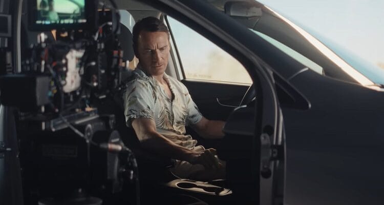 Behind the scenes image of Michael Fassbender from The Killer.