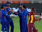 Kuldeep Yadav celebrates after picking a wicket with teammates(AP/File Photo) Kuldeep Yadav celebrates after picking a wicket with teammates(AP/File Photo)