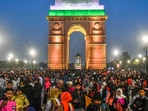 New Delhi: People throng India Gate for the New Year celebrations, in New Delhi, New Delhi: People throng India Gate for the New Year celebrations, in New Delhi,