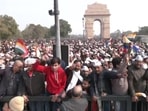 Massive protest at New Delhi's India Gate by the Jain community against Jharkhand chief minister Hemant Soren's decision to announce Sammed Shikharji as a tourist place. 