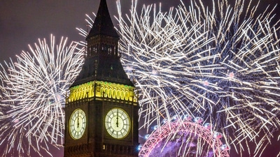 New Year Celebrations In London: Fireworks light up the sky over the London Eye and the Elizabeth Tower. (AP) New Year Celebrations In London: Fireworks light up the sky over the London Eye and the Elizabeth Tower. (AP)