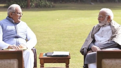 Chhattisgarh chief minister Bhupesh Baghel met Prime Minister Narendra Modi in New Delhi on Saturday. (Twitter/Bhupesh Baghel)