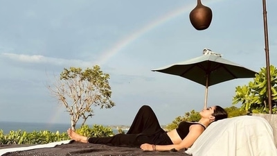 Rashmika Mandanna shared a sun-kissed photo of herself from her beach holiday, and wrote, “Hello 2023…” Don't miss the rainbow in her new year's day photo. 