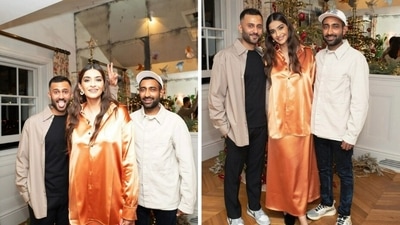 Sonam Kapoor with husband Anand Ahuja and Anant Ahuja. Sonam Kapoor with husband Anand Ahuja and Anant Ahuja.