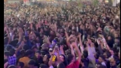 Massive crowd, packed street as Bengaluru marks New Year. (Screen grab from Twitter video) Massive crowd, packed street as Bengaluru marks New Year. (Screen grab from Twitter video)