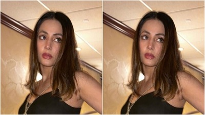 Hina added more bling to her look with a silver chain designed around her torso. In fishnet stockings, a black blazer and black stilettos, Hina accessorised her look for the day. (Instagram/@realhinakhan) Hina added more bling to her look with a silver chain designed around her torso. In fishnet stockings, a black blazer and black stilettos, Hina accessorised her look for the day. (Instagram/@realhinakhan)