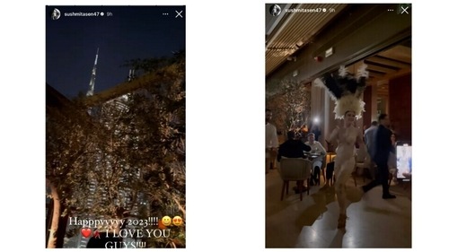 Sushmita Sen shares videos of her New Year party venue via Instagram Stories.