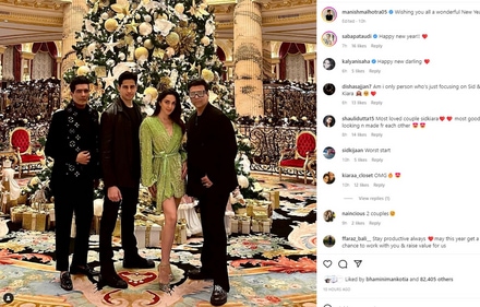 Sidharth Malhotra and Kiara Advani with Karan Johar and Manish Malhotra in Dubai. Sidharth Malhotra and Kiara Advani with Karan Johar and Manish Malhotra in Dubai.