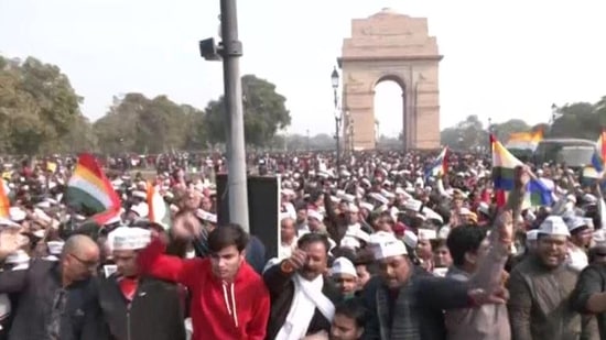 Massive protest at New Delhi's India Gate by the Jain community against Jharkhand chief minister Hemant Soren's decision to announce Sammed Shikharji as a tourist place. 