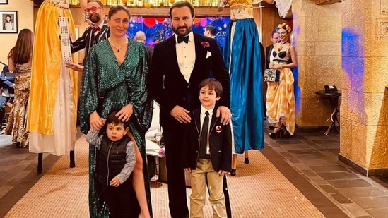 Kareena Kapoor, Saif Ali Khan, Taimur Ali Khan and Jehangir Ali Khan in Switzerland.