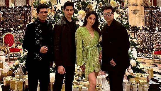 Sidharth Malhotra and Kiara Advani celebrated the new year at a party in Dubai, where filmmaker Karan Johar and fashion designer Manish Malhotra joined them.