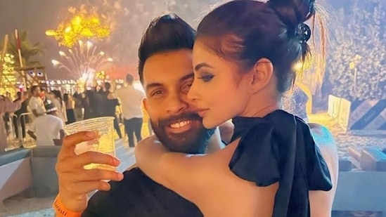Mouni Roy posed with Suraj Nambiar as they celebrated their first New Year's Eve together as husband and wife. Sharing their party photos, Mouni wrote, "New adventures around the year, same dreams and more..."