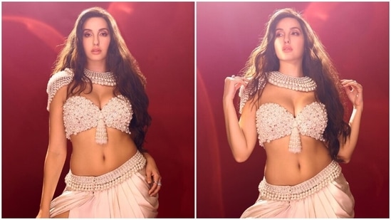 Nora Fatehi sets the internet on fire in a pearl deep-neck