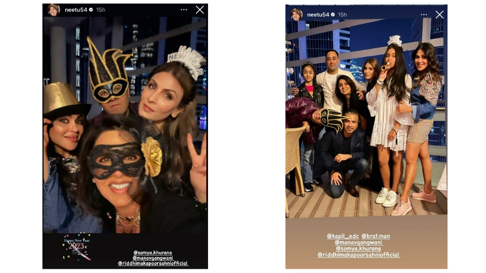 Neetu Kapoor shares pictures from new year eve's party in Dubai via Instagram Stories. Neetu Kapoor shares pictures from new year eve's party in Dubai via Instagram Stories.