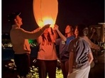 Saba Azad and Hrithik Roshan releasing a floating lantern with family members.. Saba Azad and Hrithik Roshan releasing a floating lantern with family members..