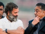 )File) Congress leader Rahul Gandhi with Makkal Needhi Maiam (MNM) leader Kamal Haasan during the Bharat Jodo Yatra, near Red Fort. (PTI) )File) Congress leader Rahul Gandhi with Makkal Needhi Maiam (MNM) leader Kamal Haasan during the Bharat Jodo Yatra, near Red Fort. (PTI)