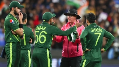 Pakistan's Babar Azam gestures to umpire Rod Tucker (AP/File Photo) Pakistan's Babar Azam gestures to umpire Rod Tucker (AP/File Photo)