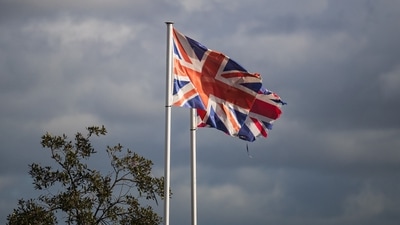This photograph taken on December 10, 2021, shows the Britain flags wave, in the harbour of Ouistreham, northwestern France. (Representational image) (AFP) This photograph taken on December 10, 2021, shows the Britain flags wave, in the harbour of Ouistreham, northwestern France. (Representational image) (AFP)