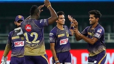Shivam Mavi (Extreme Right) and Kamlesh Nagarkoti (Center) in action for KKR during the IPL (IPL) Shivam Mavi (Extreme Right) and Kamlesh Nagarkoti (Center) in action for KKR during the IPL (IPL)