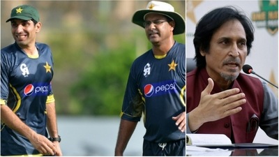 Misbah-ul-Haq and Waqar Younis; Ramiz Raja (File) Misbah-ul-Haq and Waqar Younis; Ramiz Raja (File)