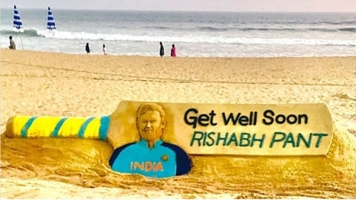 Rishabh Pant's sand art made by Sudarsan Pattnaik at Odisha's Puri beach. (Instagram/@sudarsansand) Rishabh Pant's sand art made by Sudarsan Pattnaik at Odisha's Puri beach. (Instagram/@sudarsansand)