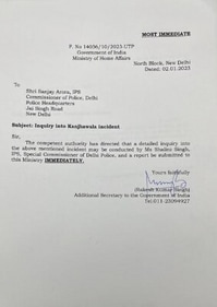 The Home ministry's note to Delhi Police commissioner Sanjay Arora The Home ministry's note to Delhi Police commissioner Sanjay Arora
