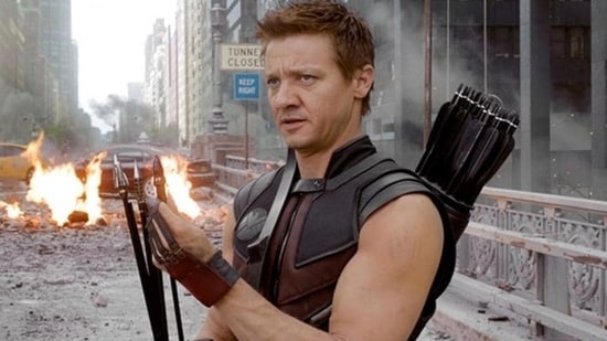 Jeremy Renner as Hawkeye in a still from The Avengers.