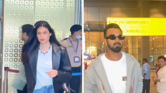 Athiya Shetty and KL Rahul at Mumbai Airport on Sunday