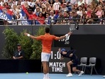 Serbia's Novak Djokovic reacts to the crowd during his round of 32 match against France's Constant Lestienne at the Adelaide International Tennis tournament in Adelaide.(AP) Serbia's Novak Djokovic reacts to the crowd during his round of 32 match against France's Constant Lestienne at the Adelaide International Tennis tournament in Adelaide.(AP)