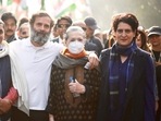 (File) Congress leader Rahul Gandhi with his mother and party leader Sonia Gandhi and his sister and General Secretary Priyanka Gandhi Vadra during the Bharat Jodo Yatra, (PTI) (File) Congress leader Rahul Gandhi with his mother and party leader Sonia Gandhi and his sister and General Secretary Priyanka Gandhi Vadra during the Bharat Jodo Yatra, (PTI)