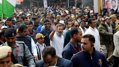Congress leader Rahul Gandhi waves to the supporters as he leads the party's Bharat Jodo Yatra in Delhi on Tuesday. Party General Secretary in-charge (Organisation) KC Venugopal, Delhi party chief Anil Chaudhary and others were also present. (ANI) Congress leader Rahul Gandhi waves to the supporters as he leads the party's Bharat Jodo Yatra in Delhi on Tuesday. Party General Secretary in-charge (Organisation) KC Venugopal, Delhi party chief Anil Chaudhary and others were also present. (ANI)