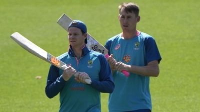Australia's Steve Smith, left, and Marnus Labuschagne inspect the field at the Sydney Cricket Ground before training ahead of their cricket test against South Africa in Sydney, Tuesday, Jan. 3, 2023. The test is scheduled to start Wednesday. (AP Photo/Rick Rycroft) (AP) Australia's Steve Smith, left, and Marnus Labuschagne inspect the field at the Sydney Cricket Ground before training ahead of their cricket test against South Africa in Sydney, Tuesday, Jan. 3, 2023. The test is scheduled to start Wednesday. (AP Photo/Rick Rycroft) (AP)