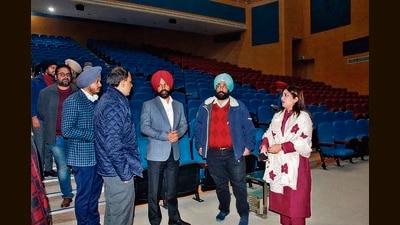 Deputy commissioner Jaspreet Singh (in red turban) discussing arrangements for the event on Tuesday.