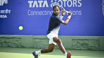 Pune: India's Ramkumar Ramanathan in action during the singles opening round match at the 5th Tata Open Maharashtra (PTI) Pune: India's Ramkumar Ramanathan in action during the singles opening round match at the 5th Tata Open Maharashtra (PTI)