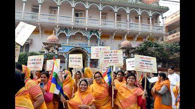People from Jain community during a protest rally in Ranchi on Tuesday. (ANI) People from Jain community during a protest rally in Ranchi on Tuesday. (ANI)