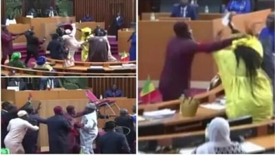 Senegal: Scenes from Senegal's parliament amid the fight between lawmakers. Senegal: Scenes from Senegal's parliament amid the fight between lawmakers.