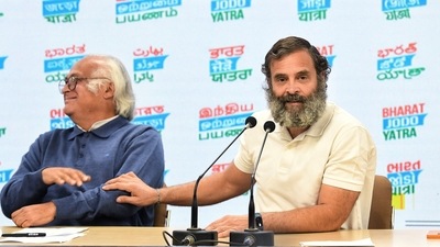 Congress leader Rahul Gandhi with party leader Jairam Ramesh addresses a press conference, at the party headquarters, in New Delhi on Saturday. (ANI) Congress leader Rahul Gandhi with party leader Jairam Ramesh addresses a press conference, at the party headquarters, in New Delhi on Saturday. (ANI)