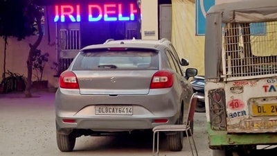 A car is seen at the police station in the Sultanpuri area through which a girl was allegedly killed after her body got hit by it and got dragged for a few kilometres on the road while being entangled in the wheels, in New Delhi on Sunday. (ANI) A car is seen at the police station in the Sultanpuri area through which a girl was allegedly killed after her body got hit by it and got dragged for a few kilometres on the road while being entangled in the wheels, in New Delhi on Sunday. (ANI)