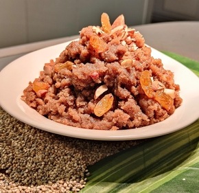 Bajra Nu Halvo is a pan-Gujarati dessert made with bajra, ghee, usually finished with nuts. (Chef Manisha Bhasin) Bajra Nu Halvo is a pan-Gujarati dessert made with bajra, ghee, usually finished with nuts. (Chef Manisha Bhasin)
