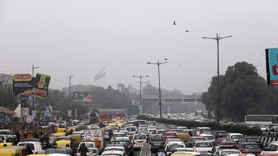 In this picture, vehicles can be seen stuck in a massive traffic jam during the Bharat Jodo Yatra near Kashmere Gate.(ANI)