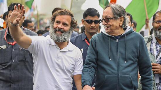 Congress leader Rahul Gandhi with former RAW chief AS Dulat in New Delhi on Tuesday. (PTI)