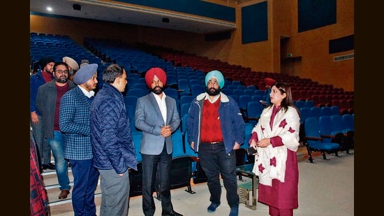 Deputy commissioner Jaspreet Singh (in red turban) discussing arrangements for the event on Tuesday.
