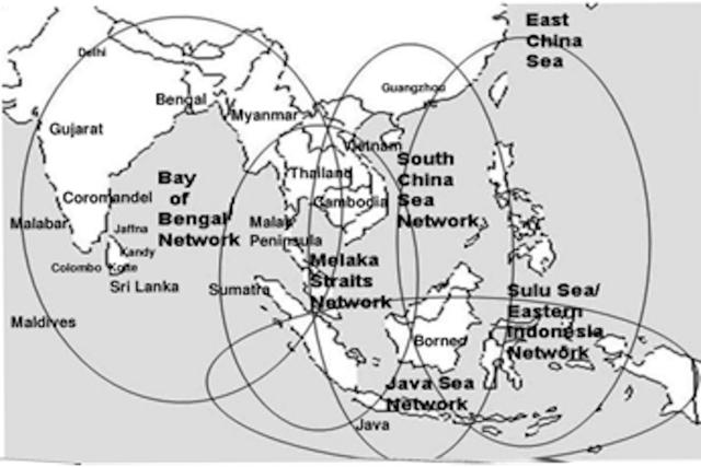 Indian Ocean Regional Networks (1300-1500). After Kenneth Hall, “Ports-of-Trade, Maritime Diasporas, and Networks of Trade and Cultural Integration in the Bay of Bengal Region of the Indian Ocean: c. 1300-1500”, Journal of the Economic and Social History of the Orient, 53 (2010): p. 111. (The Long Arc of South Asian Art edited by Annapurna Garimella) Indian Ocean Regional Networks (1300-1500). After Kenneth Hall, “Ports-of-Trade, Maritime Diasporas, and Networks of Trade and Cultural Integration in the Bay of Bengal Region of the Indian Ocean: c. 1300-1500”, Journal of the Economic and Social History of the Orient, 53 (2010): p. 111. (The Long Arc of South Asian Art edited by Annapurna Garimella)