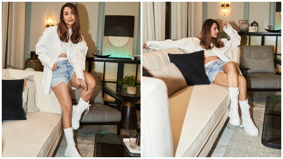 Malaika Arora's bralette, blazer and distressed jeans look with chic boots  is your winter fashion inspiration right here: Pics, video